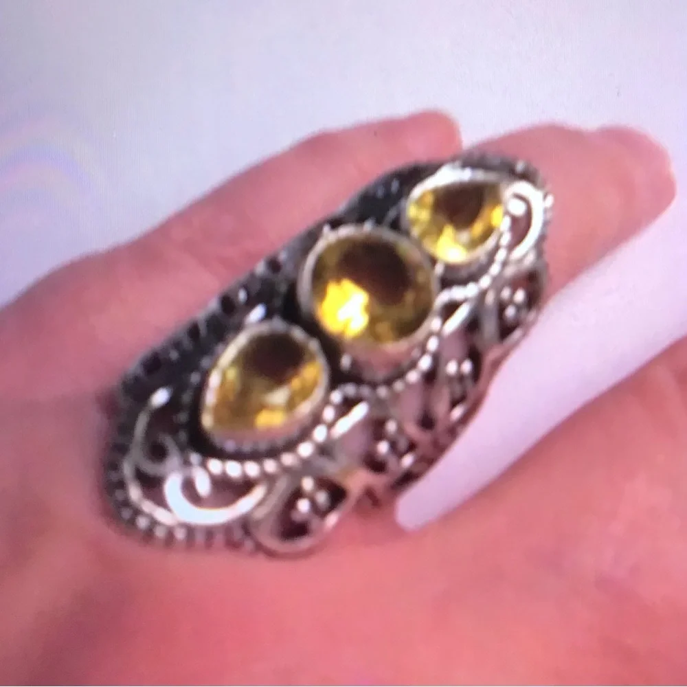 Citrine Stamped 925 Sterling Silver Ring